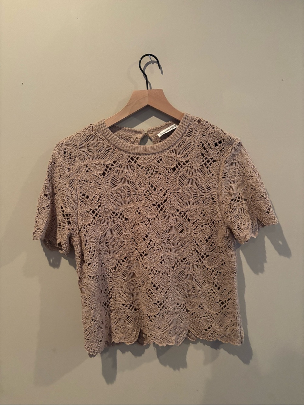 Abercrombie & Fitch Crochet Short Sleeve Top - Taupe
